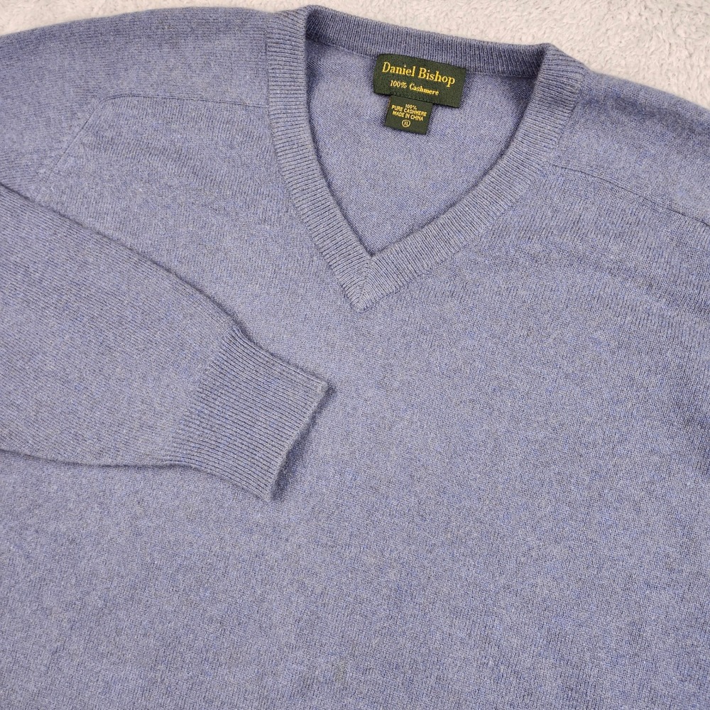Daniel Bishop Sweater Mens XL Blue 100% Cashmere V-Neck Pullover